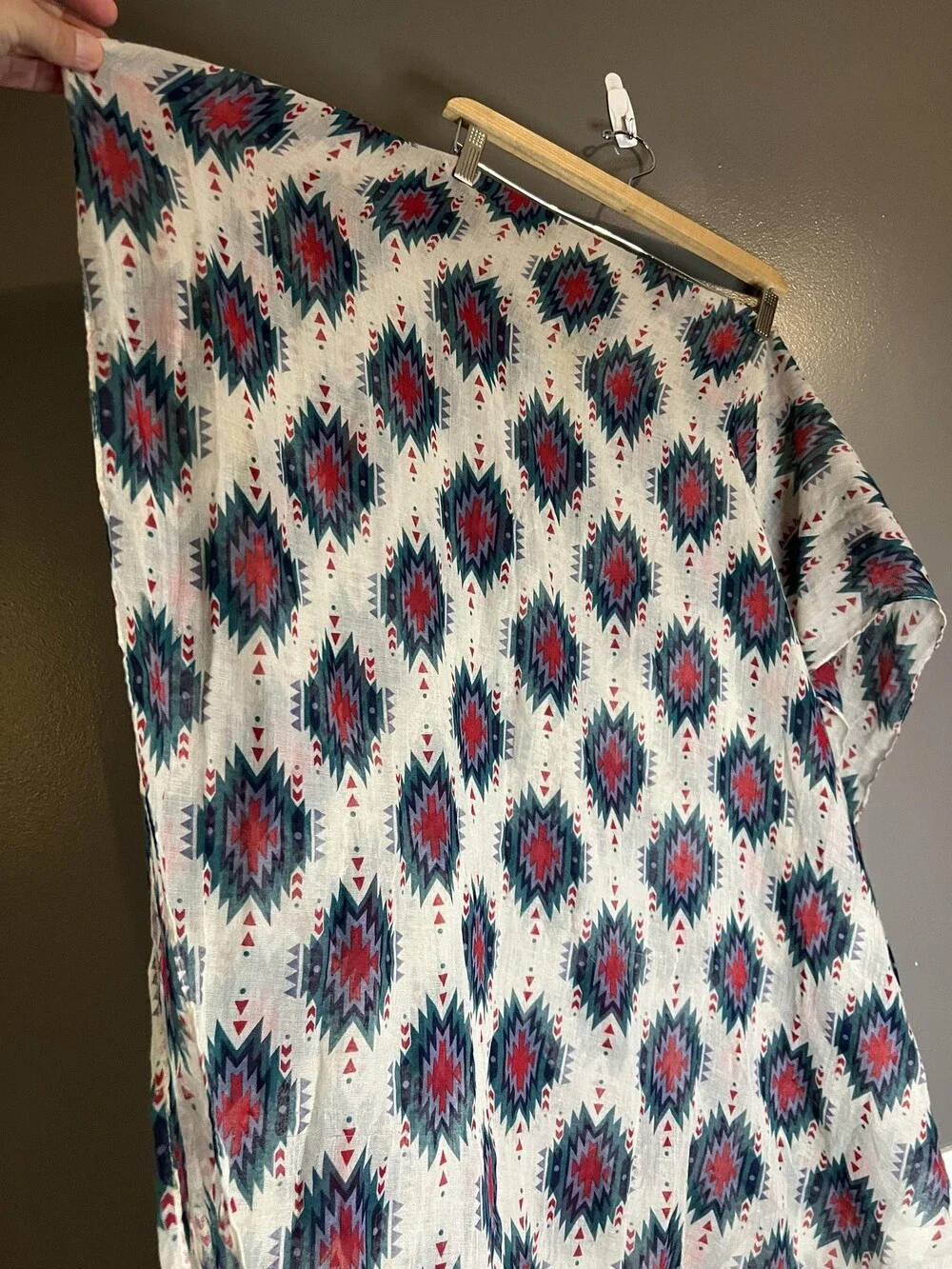 Aztec Southwestern Scarf Womens One Size Red Teal Geometric Lightweight Shawl